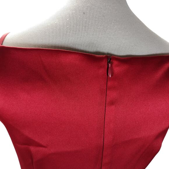 Vintage 90s Red Beaded Stretch Satin Formal Gown Square Neck Sz 10 - Picture 12 of 14